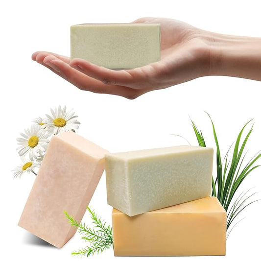 Natural Botanical Bar Soap With Vitamin E Pure Plant Oil Bath Body Soap Variety Bars Lemongrass,Tea Tree,Roman Chamomile Rich Creamy for Men, Women All Skin, 3Pack Cold Process Tree Tea Soap Bar Gift