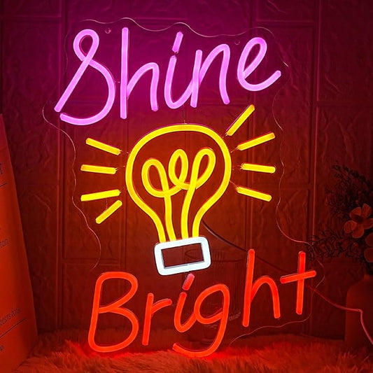 Shine Bright Neon Sign Letter Neon Light Dimmable Colorful Neon Light Sign Neon Art Decoration Sign Luminous Bulb LED Light Sign for Bedroom Bar Party Room Wall Decor USB Power