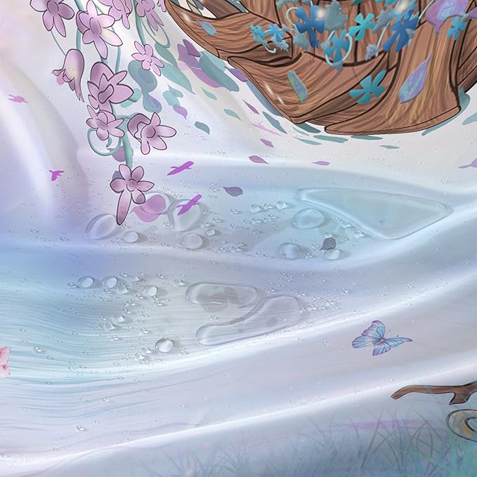 AILONEN Blue Tree Leaves Shower Curtain,Botanical Floral Plants Vine Shower Curtain,Butterfly Floral Shower Curtain for Bathroom Decor Polyester Waterproof with Grommets and Hooks 72" W*72" H