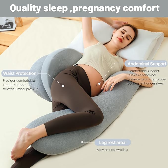 Pregnancy Pillow - Maternity Pillow for Pregnant Women, Pregnancy Body Pillow with Adjustable and Removable Cooling Cover, Support for Back, Legs, and Belly of Pregnant Women