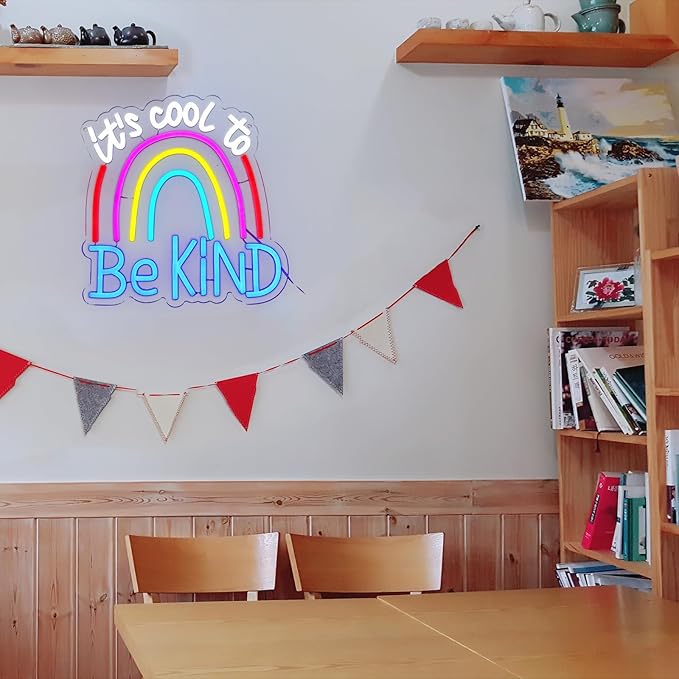 It's Cool To Be Kind Neon Sign for Wall Decor, Rainbow Led Signs for Bedroom, USB Dimmable Colorful Neon Lights for Classroom Home Club Motivational Birthday Party Office Decoration Wall Art