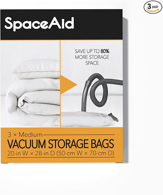 SpaceAid Vacuum Storage Bags, Space Saver Sealer Compression Bags for Comforters, Blankets, Pillows, Bedding, Clothes (Medium 3 Pack)