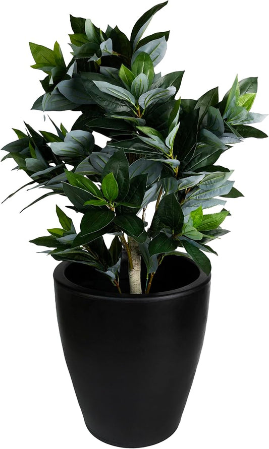 Elly Décor 23 inch Planter for Garden with Drainage, Large Round, Lightweight & Extremely Durable, Deck Indoor/Outdoor Plastic Pot, 23.6" x 21.6"x14, Black