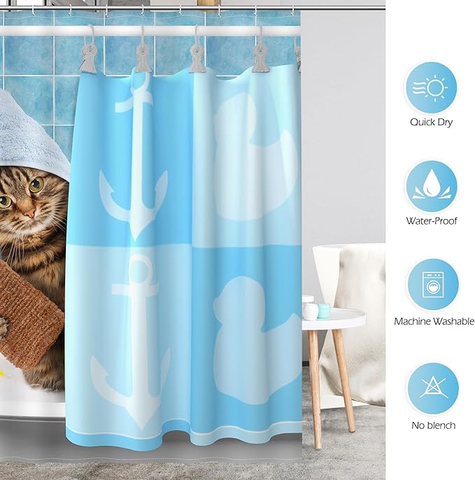 Funny Cat Shower Curtains for Bathroom - Bathing Cat Cute Kitten Taking Shower with Rubber Ducks Fun Shower Curtain Set with 12 Hooks for Adults Kids Bathroom Decor Accessories, 72"x72"