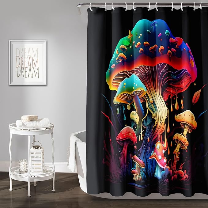 AILONEN Magic Mushroom Shower Curtain,Colorful Mushroom Shower Curtain Set for Bathroom,Natural Fungus Waterproof Fabric Bath Curtain for Kids Girl,Boho Style Bathroom Curtain with Hooks, 60" W*72" H