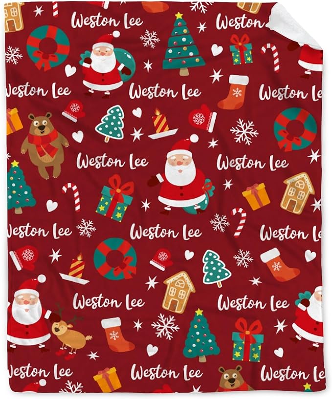 Custom Christmas Blanket | Personalized Blanket for Boys Girls | Plush Cozy Customized Name Blanket | Personalized Gifts Name Blanket for Birthday Christmas | 90"x120"-Familys/King Size