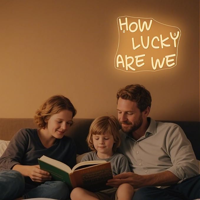 NOSUN How Lucky Are We Neon Sign Lucky Light Signs, Warm White Neon Signs for Wall Decor, Lucky LED Neon Signs for Teen Girls Neon Lights Signs for Bedroom, Salon, Party Neon Name Sign