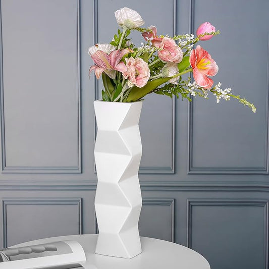 Large White Ceramic Floor Vase, 15.7 Inch Tall Modern Minimalist Vase for Living Room, Bedroom, Kitchen Decor - Holds Fresh Flowers, Branches & Dried Plants (White)