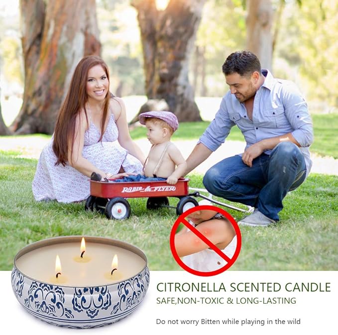 Citronella Candles Outdoor, Large 3 Packs 13.5oz 3 Wicks Soy Wax Candles, up to 225 Hours for Garden, Backyard, Patio, Yard, Balcony, Camping, Indoor
