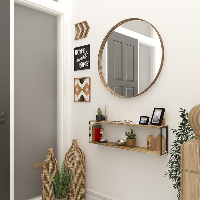 Wallniture Roca 36"x6" Bookshelf for Living Room Decor, 2 Tier Floating Shelves for Office Supplies, Entryway, Bathroom Organizer Shelf, Burnt Finish