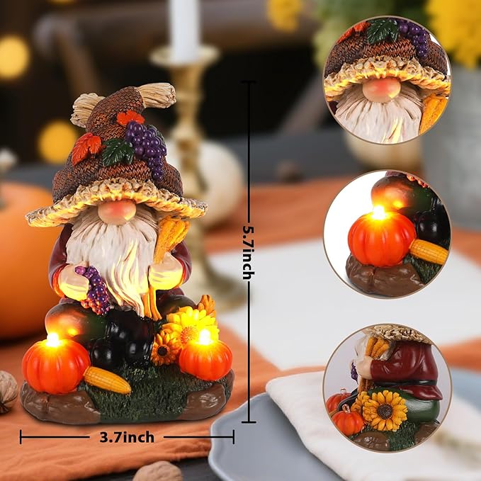 Thanksgiving Decor Fall Gnome Sculpture with Pumpkin Candle Hand-Painted Autumn Harvest Centerpiece for Home Fall Harvest Table Decor For Home Office Shelf Kitchen - Thanksgiving Autumn Gift