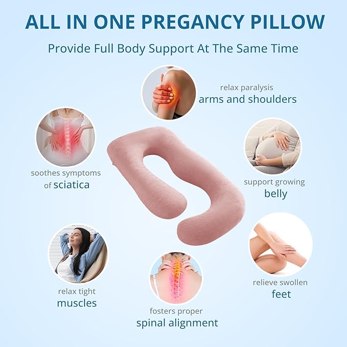 Sasttie Pregnancy Pillow Cooling, Cooling Pregnancy Pillow for Sleeping, Cooling Maternity Pillows for Pregnant Women, Pregnancy Must Haves U-Shaped Full Body Pillow with Cooling Cover, Blush