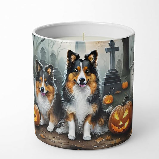 Caroline's Treasures DAC2053CDL Sheltie Spooky Halloween Decorative Soy Candle Nature Soy Wax Essential Oil Home Decor Ideal for Bedroom Kitchen Bath Office Gift, 10 oz