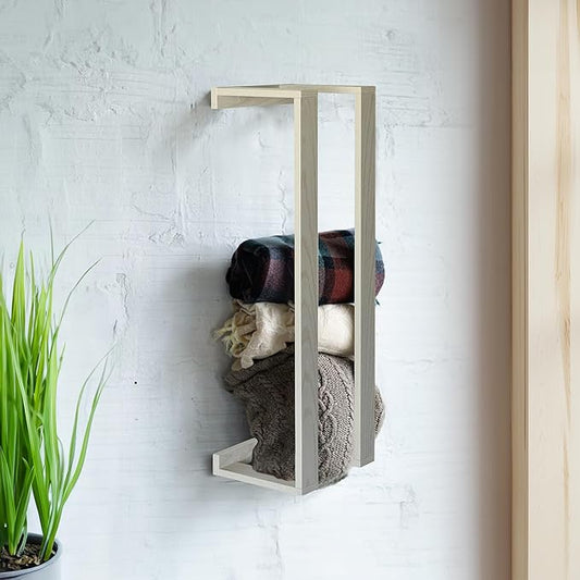 RELODECOR Blanket Wall Rack – Floating Shelf for Living Room & Bedroom, Rustic Wall-Mounted Blanket Holder, Bedding & Towel Organizer, Space-Saving, Stylish White Design