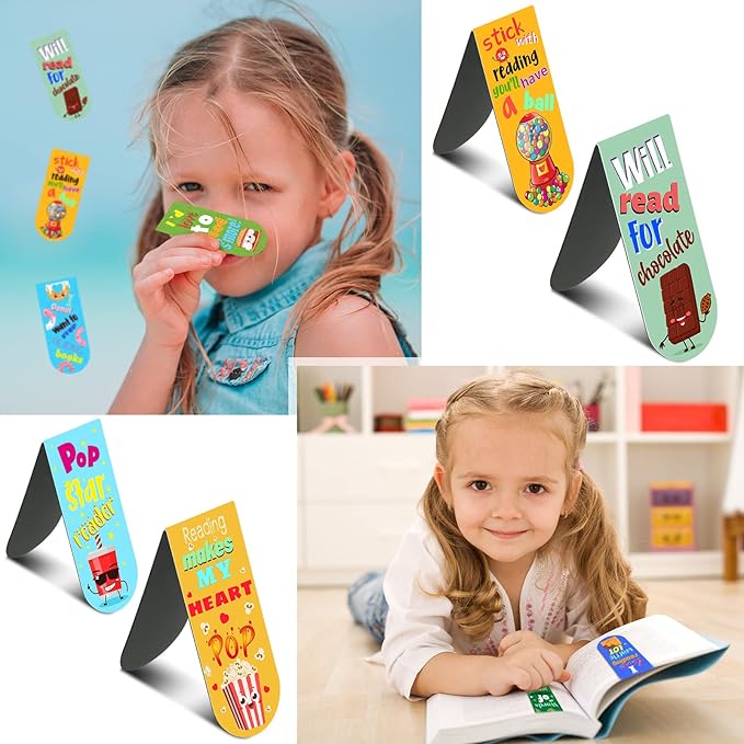 48 Pack Scented Bookmarks Magnetic Scratch and Sniff Fruit Food Bookmarks for Kids Cute Page Markers with Sayings for Kids Students Teens Teachers(Food Flavor)