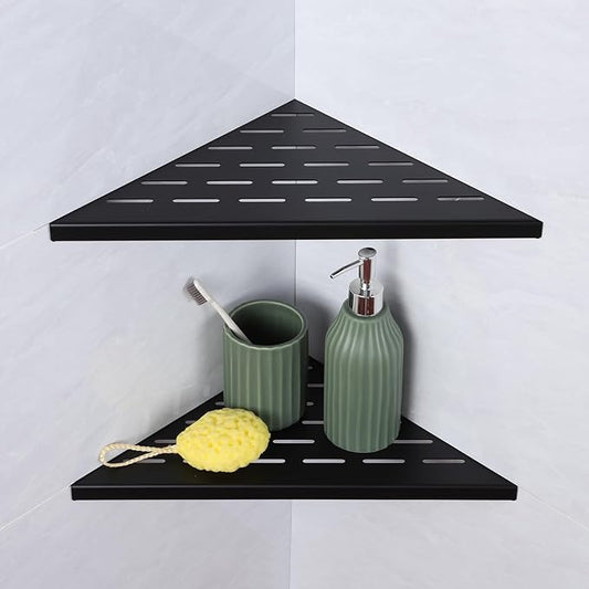 12" Corner Shower Shelf, 2-Pack Bathroom Shelves for Tile Walls, SUS304 Stainless Steel Recessed Shower Shelf, Grout in Corner Organizer Shelves, Matte Black, Large Size