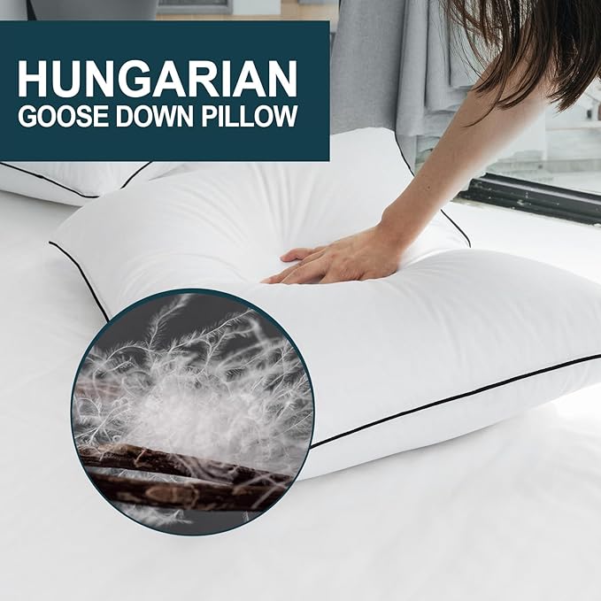 Hungarian Goose Down Pillows Standard Size, Bed Pillows for Sleeping, Pillow for Back, Stomach or Side Sleepers, Ultimate Comfort, 1 Pack, Standard