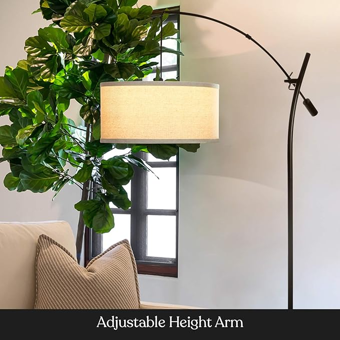Brightech Grayson LED Arc Floor Lamp for Office & Living Room, Adjustable Arm Lamp in Industrial Style for Bedroom Reading - Black