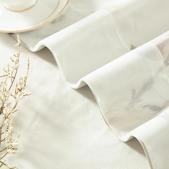 VOGOL Beige Blackout Curtains with Tulle Overlay, 2 Layered Flower Print Cloth Curtain Privacy Drapes for Living Room, Grommet Window Treatment for Bathroom, 52 x 96, 2 Panels