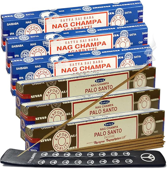 Nag Champa Palo Santo Incense Sticks & Holder Bundle Variety Pack from House of Satya Incense Sticks and Trumiri