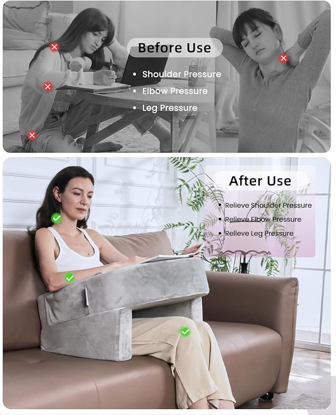 Weighted Idea Reading Pillow for Gaming, Meduim Gaming Pillow for Adult，Table Pillow with 2 Side Pockets for Gaming, Reading, Working Sitting in Bed Floor Sofa (Grey)