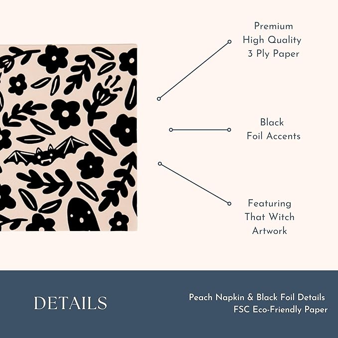 That Witch Halloween Paper Party Napkins by Bonjour Fete | Disposable Napkins, Small Napkin, Premium Party Supplies, Kids Halloween, Floral Accent, Halloween Decorations | 5"x5"