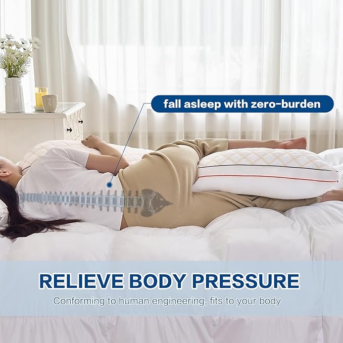 Long Body Pillow for Adults - Firm Body Pillow Insert with Shredded Blue Memory Foam, Adjustable Height, Soft Support for Side Sleeping, Pregnant Women, Washable (20x54 Inch, White)