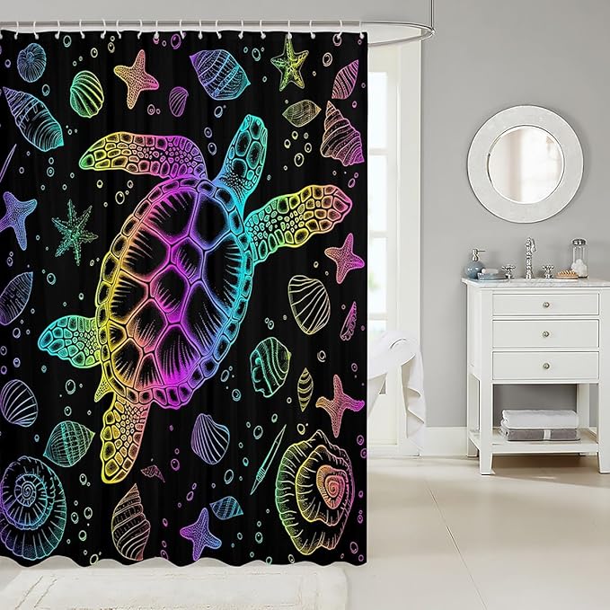 Feelyou Sea Turtle Shower Curtain Ocean Themed Fabric Shower Curtain for Kids Boys Girls Shells and Corals Bathroom Waterproof Accessories with 12 Hooks Ombre Curtains,72X84 Inches