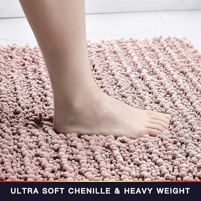 Walensee Bathroom Contour Rug Non Slip Toilet U Shaped Bath Mat (20x24, Dusty Pink) Water Absorbent Super Soft Shaggy Chenille Machine Washable Dry Extra Thick Perfect Absorbant Best Plush Carpet