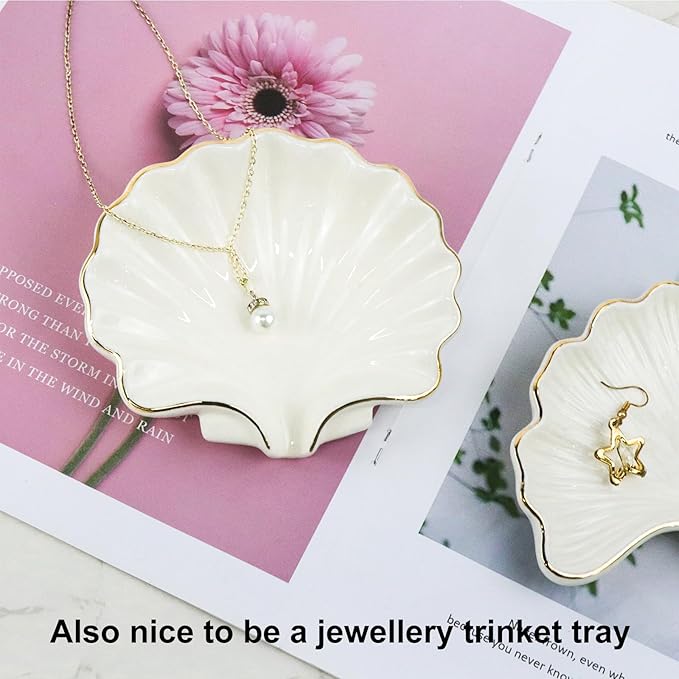 Seashell Style Ceramic Self Draining Soap Dish Waterfall Soap Dish Soap Savers for Bathroom,Shower,Bar Counter