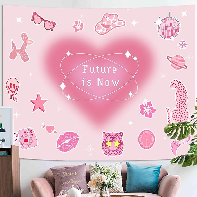Lunerfex Y2K Tapestry Pink Wall Tapestry, Cute Tapestries for Bedroom Funny Tapestries Wall Hanging for Bedroom Living Room Wall Decor Pink-4 44"x60"