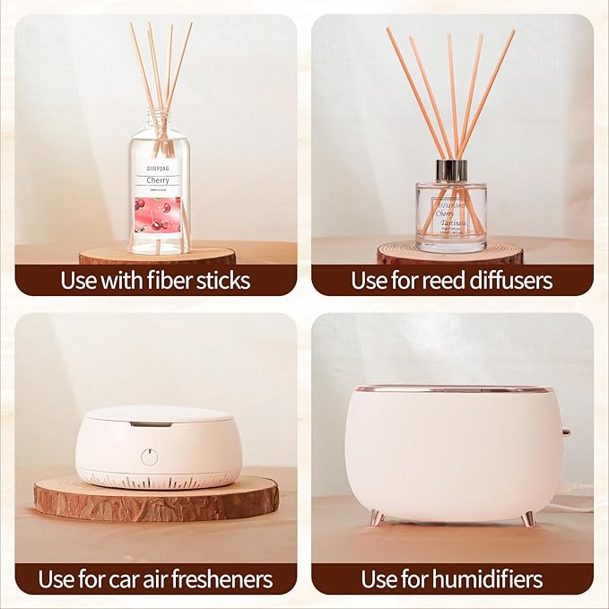 Cherry Reed Diffuser with 10 Fiber Sticks, 8.45 oz Reed Diffuser for Home Essentials Bathroom,Last up to 60 Day(250ml)