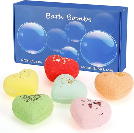 Heart-shaped Bath Bombs Gift Set Handmade Natural Bath Bomb for Women Floating Bubble with Pure Essential Oil for Self Care & SPA Relaxation, Birthday Mothers Day Valentines Christmas Gifts Girlfriend