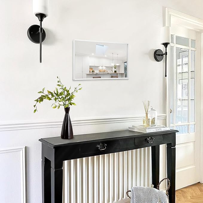 AAZZKANG Mirrors for Wall Rectangular Metal Frame Mirror for Farmhouse Bathroom Bedroom Living Room Home Entryway Hanging Vertically or Horizontally White Small