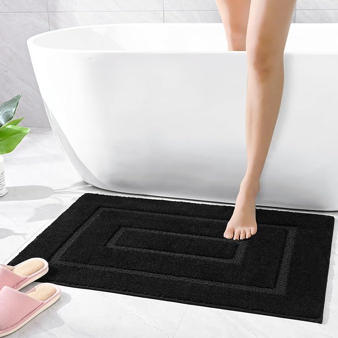 HOMORE Black Bathroom Rug 24x36 Inch Soft Absorbent Microfiber Bathroom Runner Rug, Washable Bath Runners Rugs for Bathrooms Non Slip Bath Rugs for Shower Tub