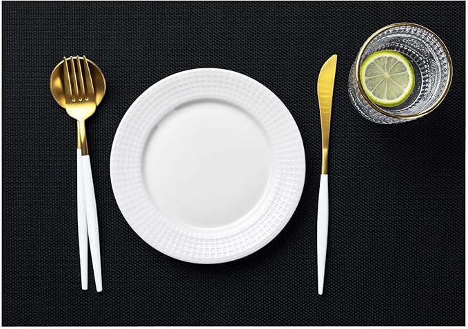 LEXMORE PVC Woven Placemats 4 PCS Wipeable Indoor/Outdoor Table Mats Washable Vinyl Place Mats for Dining Table, Set of 4-Black