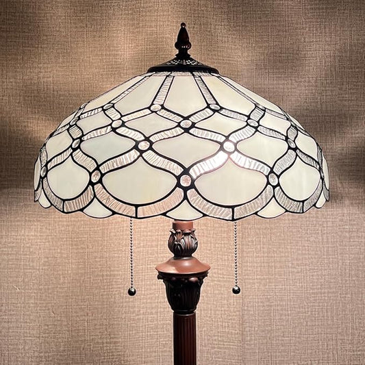 Tiffany Floor Lamp,16 inch Stained Glass Lamp Shade,Vintage Antique Style Tall Standing Double Light for Living Room Bedroom