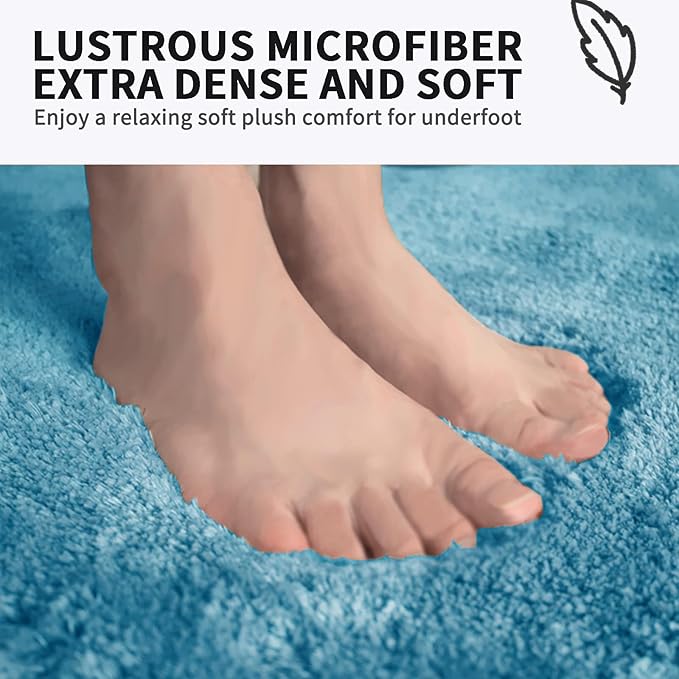 FIFU Bathroom Rugs 24" W x 36" L, Bath Mat for Bathroom, Bedroom, Laundry Room & Kitchen, Non-Slip Rubber Latex Backing, Extra Soft and Absorbent Microfiber Carpet, Machine Washable Rug, Sky Blue