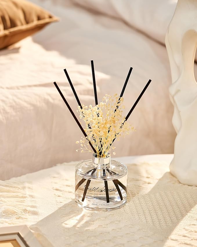M&SENSE Reed Diffuser Set with 7 Sticks | 7.0oz Fresh Marine & Jasmine Scent, Home Fragrance Diffuser for Housewarming Diffuser Room Fresheners for Bathroom Long Lasting with Baby's Breath Flower