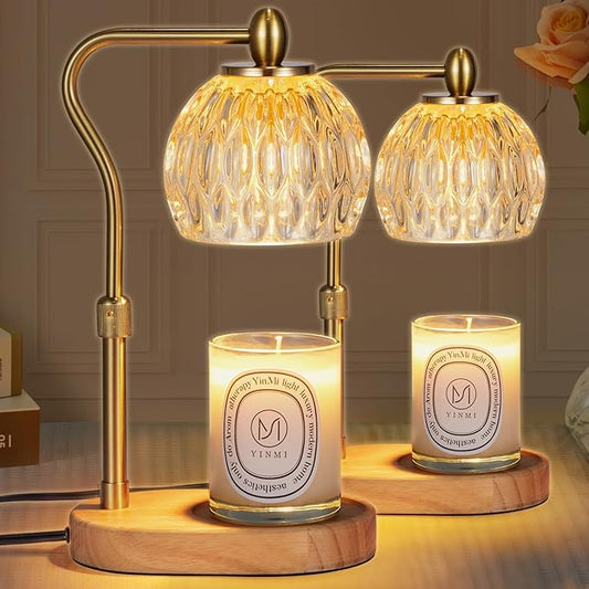 [Set of 2] Candle Warmer Lamp, Candle Warmer with Timer & Dimmer Height Adjustable for All Size Scented Candles, [Gold] with 2 * 50W Bulbs for Mothers Day Gifts