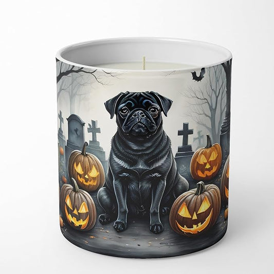 Caroline's Treasures DAC2066CDL Black Pug Spooky Halloween Decorative Soy Candle Nature Soy Wax Essential Oil Home Decor Ideal for Bedroom Kitchen Bath Office Gift, 10 oz