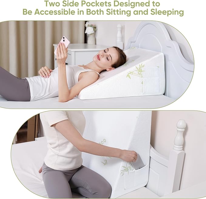 Forias Wedge Pillow for Sleeping,10" Bed Wedge Pillow for Acid Reflux, After Surgery,Snoring,Elevated Triangle Pillow Wedge with Breathable Moisture-Wicking Cover