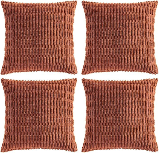 Fancy Homi 4 Packs Rust Decorative Throw Pillow Covers 20x20 Inch for Living Room Couch Bed Sofa, Terracotta Rustic Farmhouse Boho Home Decor, Soft Plush Striped Corduroy Square Cushion Case 50x50 cm