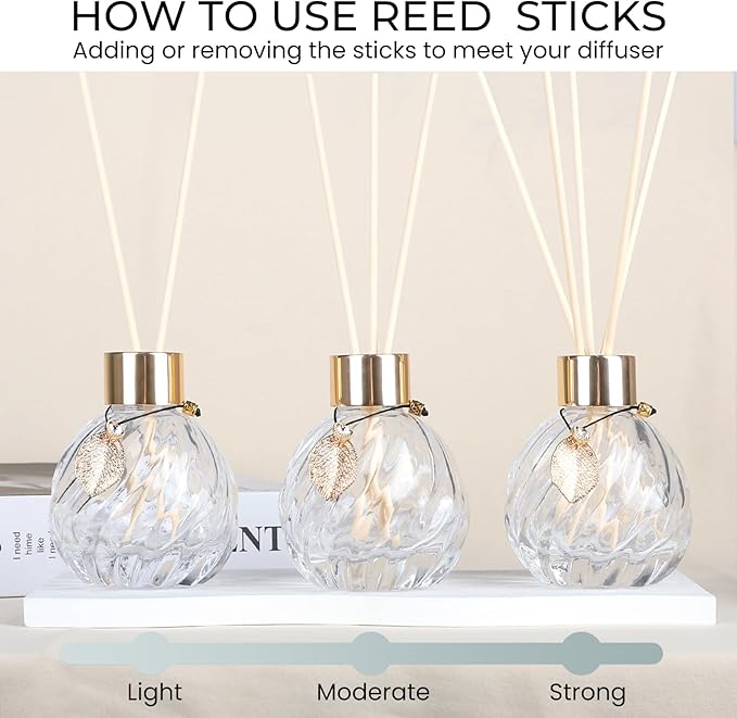 8Pcs Reed Diffuser Set with Metal Golden Decoration, 3.5oz-4.2oz Empty Bottles with 20Pcs Reed Sticks, Unique Design Bottles for Home and Office