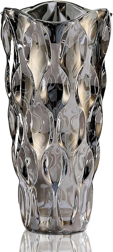 CEMABT 9.5inch 3.4 lb Glass Vases for Flowers Unbreakable Thickened Morden vase for Tables Centerpieces,Colorful,Vintage and Clear Rose Large Flower vases for Bouquet Unique Gifts（Grey）