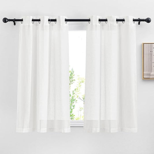 NICETOWN White Linen Kitchen Curtains 54 inches Long, Grommet Short Curtains & Drapes Linen Blend Window Treatment Privacy with Light Filtering for Bedroom/Cafe, W36 x L54, 2 Panels