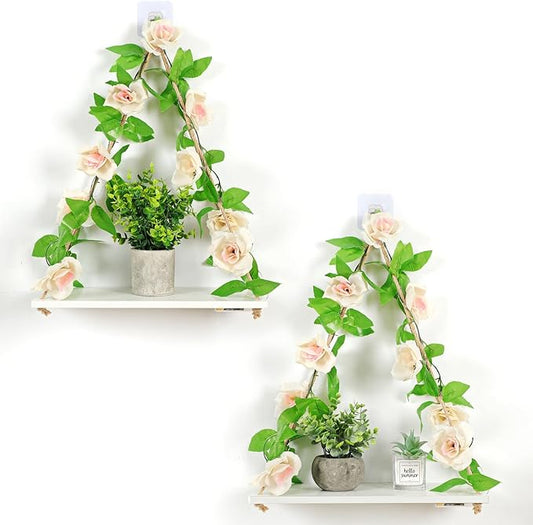 Shelf for Wall,Floating Shelves,Floating Shelves for Wall No Drilling,Adhesive Shelves,Command Strip Shelf,Bedroom Decor Aesthetic,Room Decor Aesthetic,2-Piece Set(Champagne Flower)