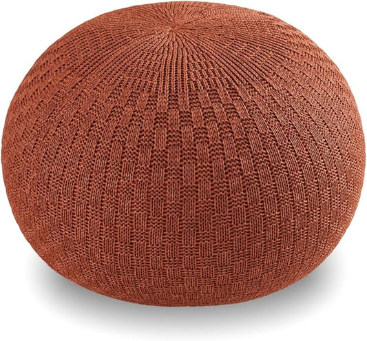 ARTPLAN Round Knit Pouf Hand Knitted,Outdoor Ottoman Foot Rest,Boho Home Decor for Living Room-Bedroom