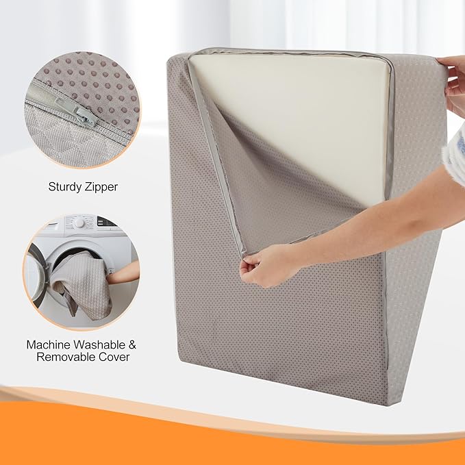 Leg Elevation Pillows for Sleeping, Memory Foam Wedge Pillow for Legs, Knee Wedge Pillow for After Surgery, Swelling, Back Pain and Circulation, Non-Slip Bottom, Removable Cover (6 Inch, Grey)