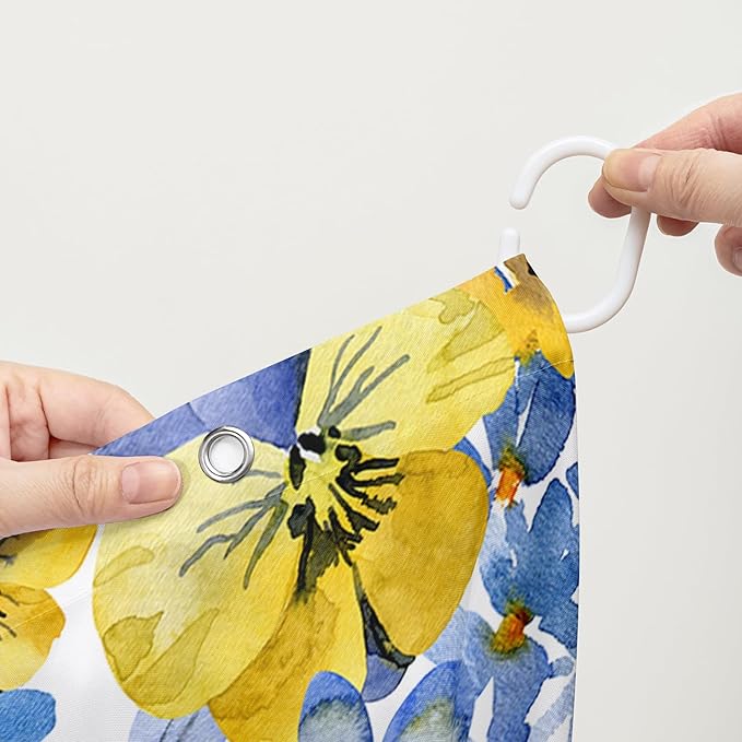 AILONEN Watercolor Flowers Shower Curtain,Purple and Yellow Flowers Theme Waterproof Fabric Shower Curtain for Girls Kids Teens, 72" W*78" H Patchwork Flower Shower Curtain Sets